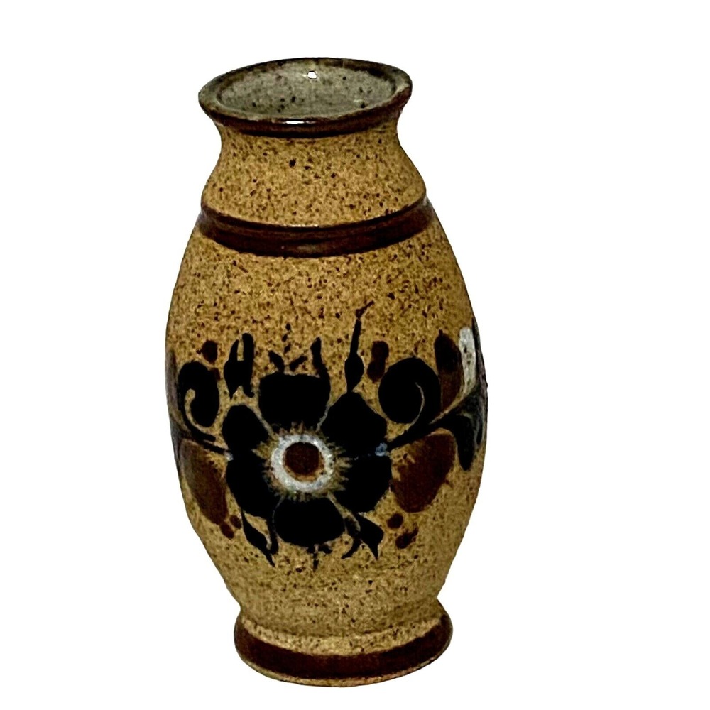 Vtg 80s‎ Tonala Mexican Sandstone Pottery Mini Bud Vase 4" Southwestern Floral